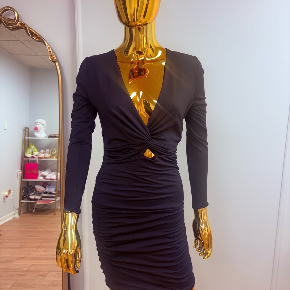 Zara Black Long Sleeve Ruched Dress